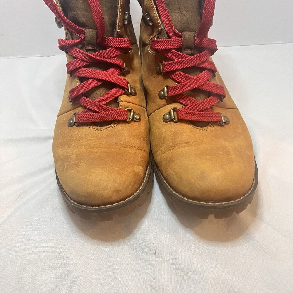 Timberland Ellendale Women's Mid Lace Brown Leather Hiking W/ Red Laces SZ 8.5